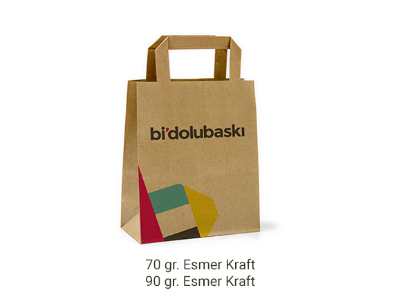Esmer Kraft İçten Flat Saplı Kağıt Poşet Çanta Bidolubaskı'da